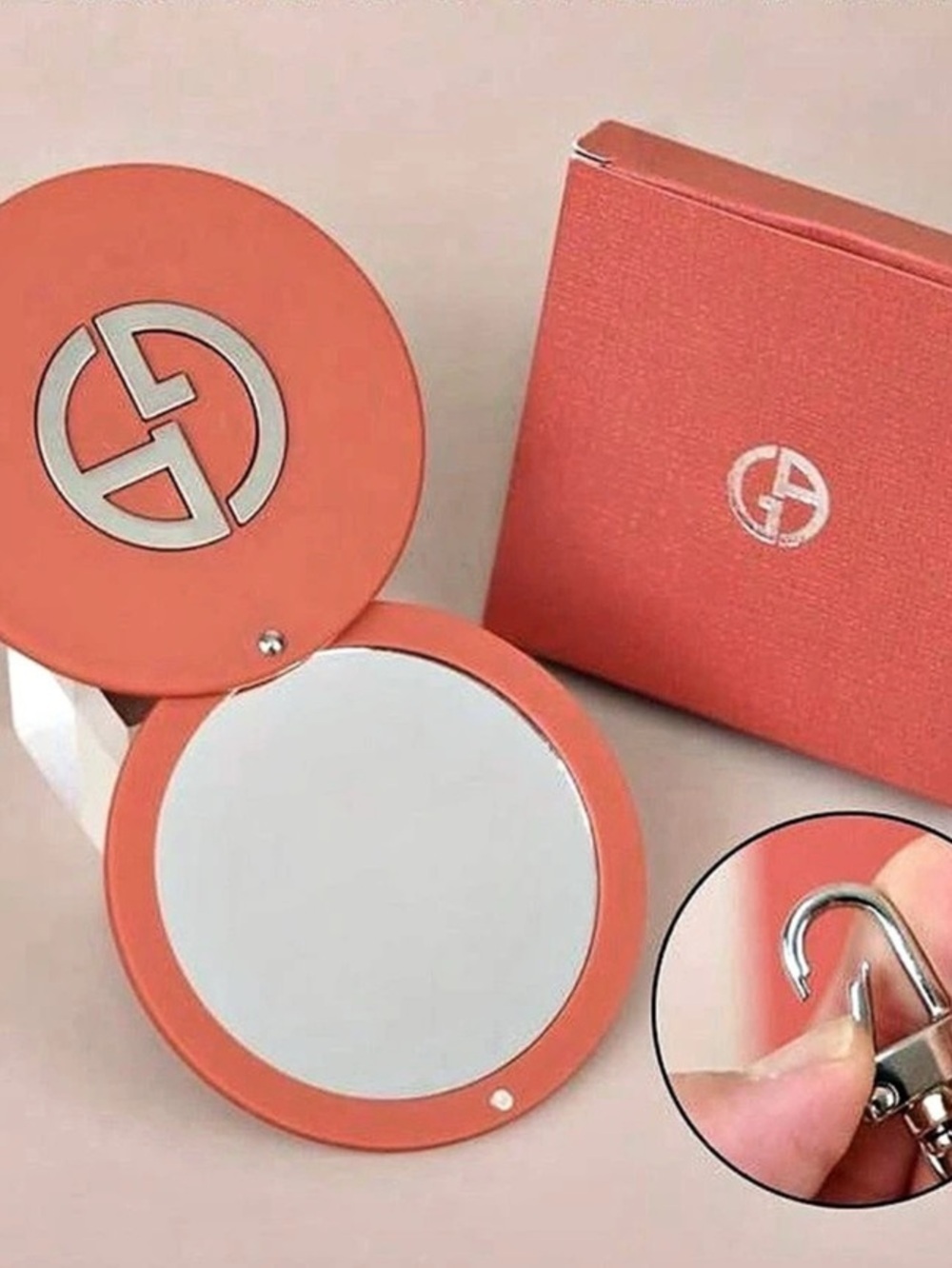 Giorgio Armani Rotating Makeup Mirror with Keychain Orange